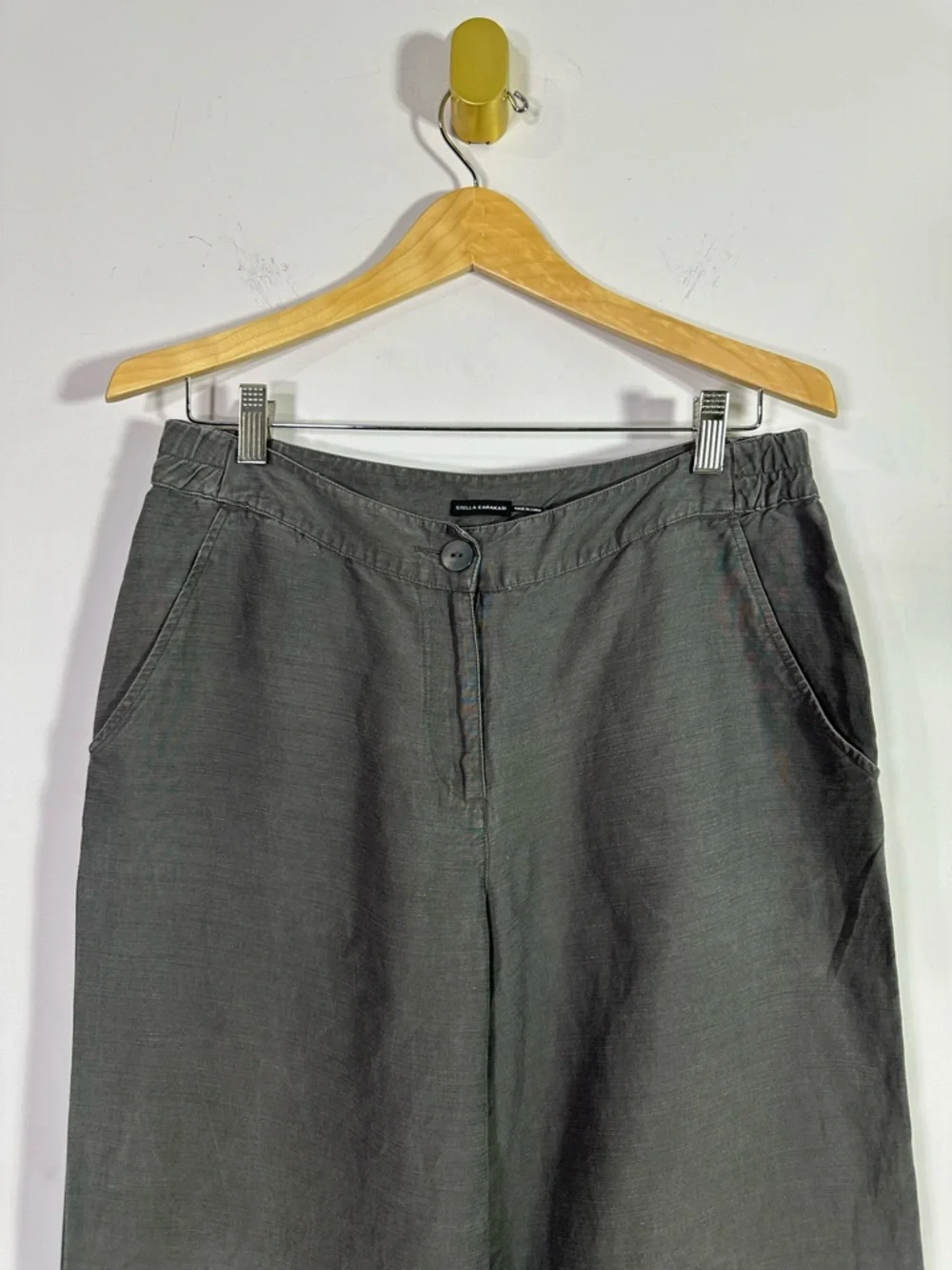 Stella Carakasi Gray Hemp Blend Cropped Wide Leg High Rise Pants